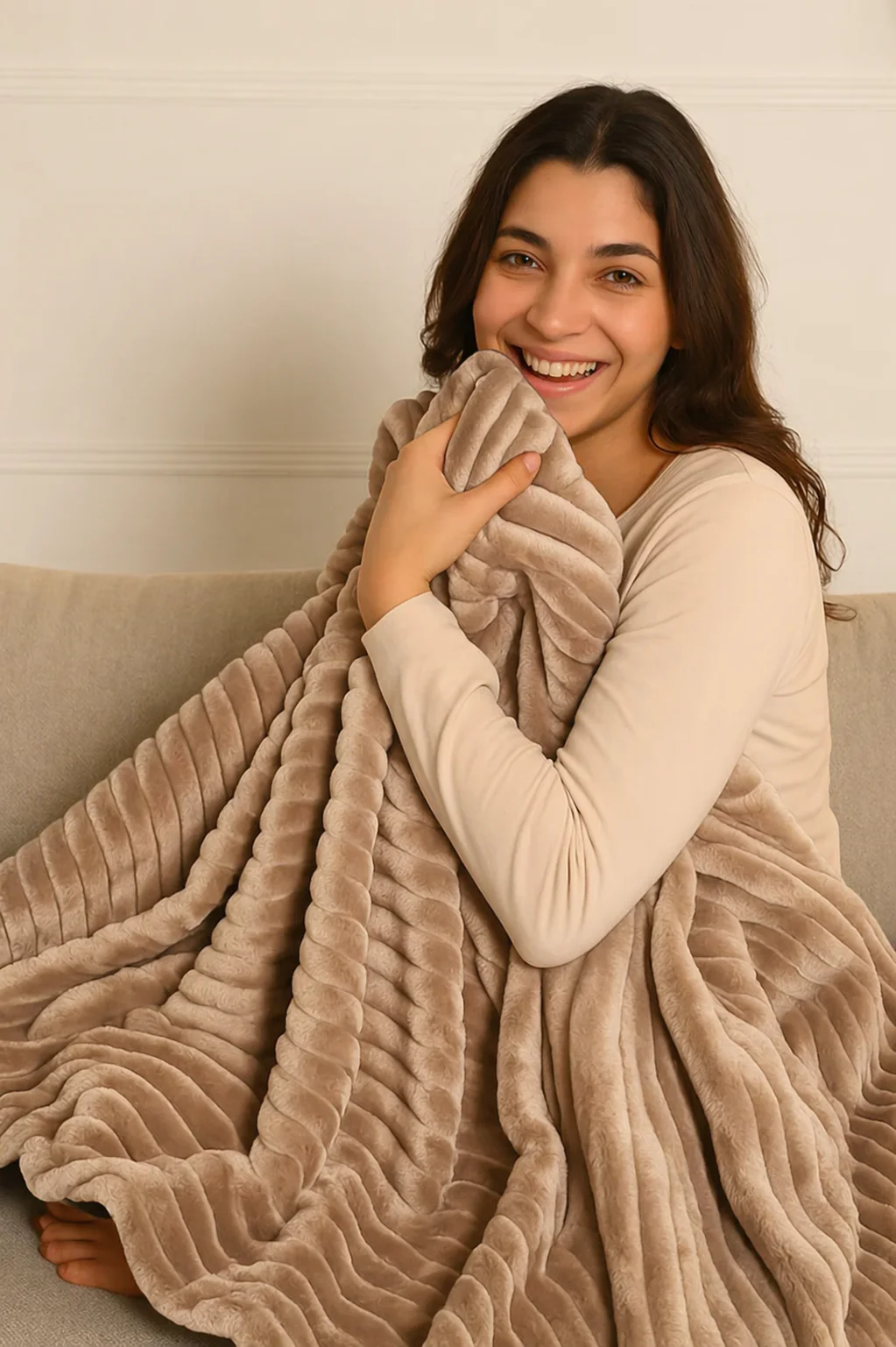 Striped Microfiber Plush Blankets - Image 11